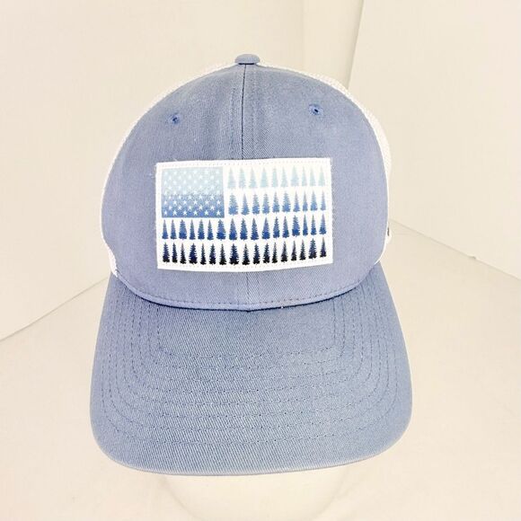 Columbia Blue Canvas White Mesh Tree Flag FlexFit Trucker Hat - Picture 8 of 16